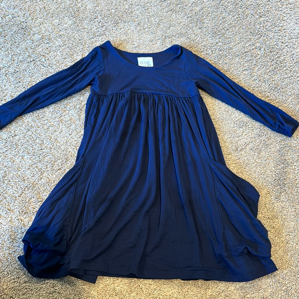 Remie girl navy dress with pockets